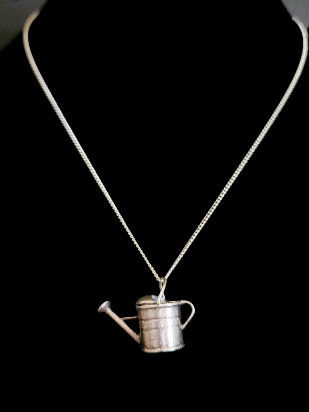VTG 80s 925 Sterling Silver 3D Watering Can Pendant & 925 Chain Necklace 15.5" - Picture 3 of 9